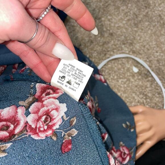 Dreamers maxi dress Navy blue floral print tie chest SZ SM V-neck top beach - Picture 6 of 10